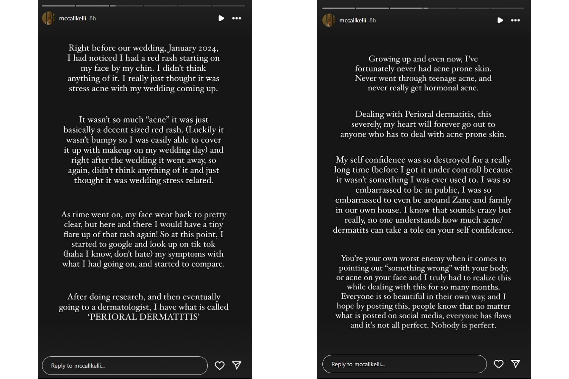 Screengrabs from McCall Smith's Instagram story (@mccallkelli)